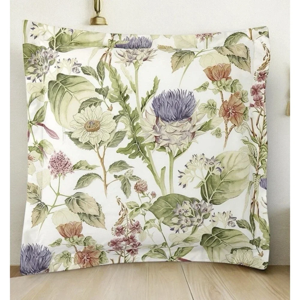 Pottery Barn Thistle Floral percale Euro Sham 26x26 Quilted NWOT PB599